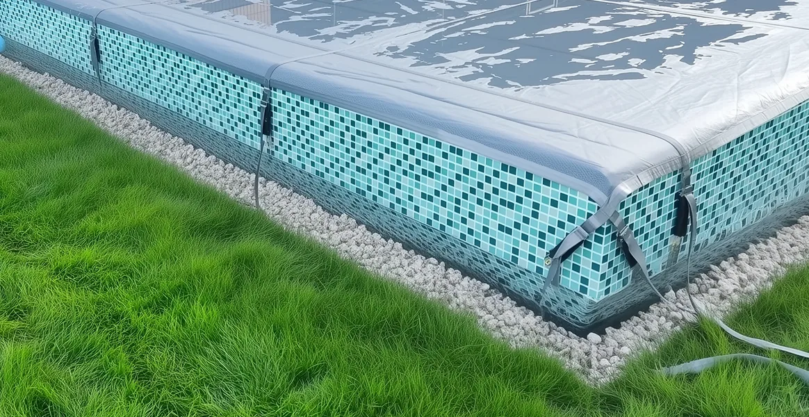 Покрывало для бассейна под снегом — защита зимой в Новосибирске